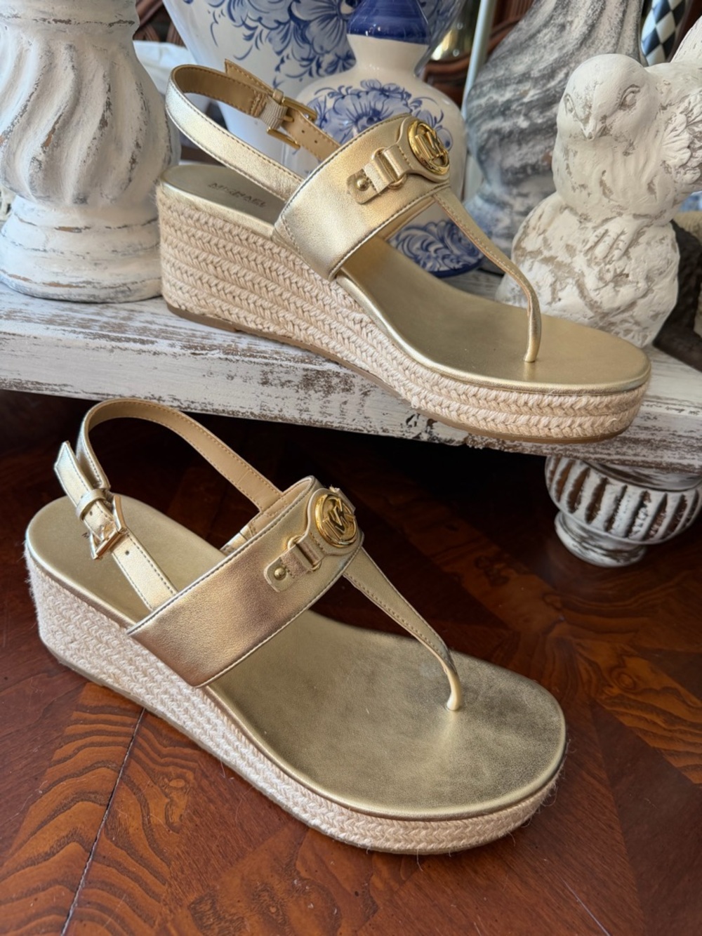 MICHAEL Michael Kors Gold Metallic Espadrille Wedge Sandals